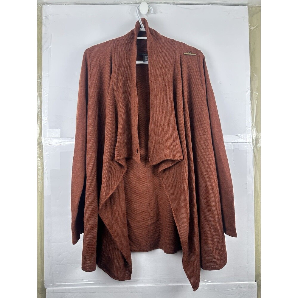 Tahari Womens Waterfall Cardigan Sweater Large Rust Brown Open Front Drape Knit